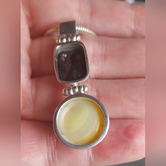 Silver  Necklace Perl Mabe & Gemstone - Picture 14 of 15